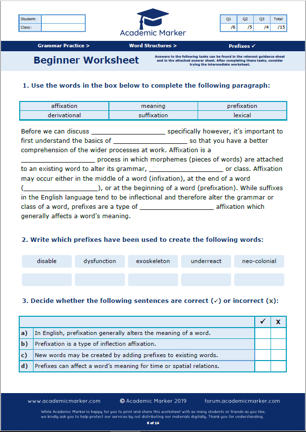 Academic Worksheets: Materials and Resources | Academic Marker