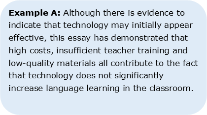 transition word for restate thesis