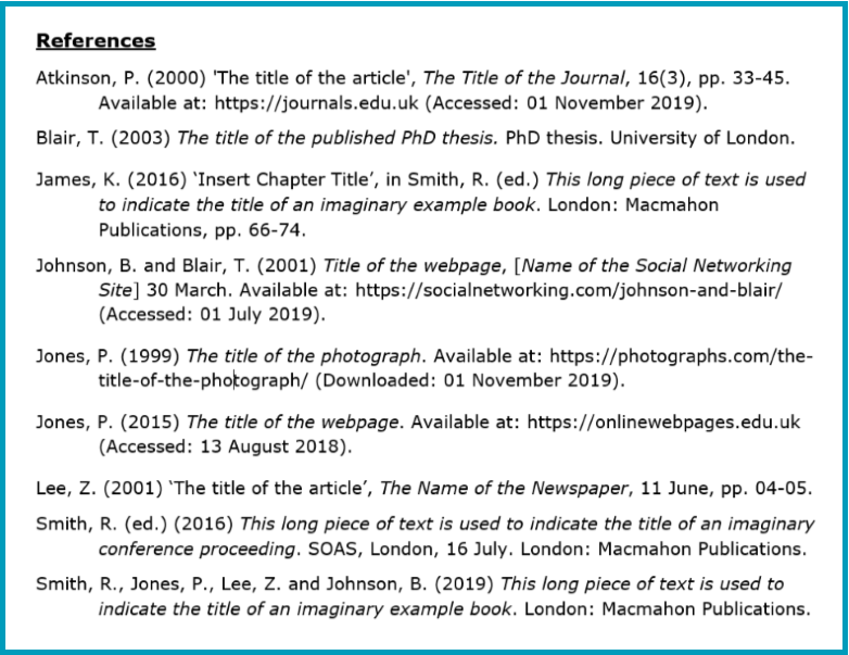 reference list example for assignment