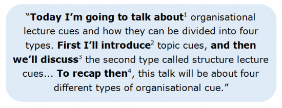 Listening for Lecture Cues 2.1 Organisational Cues Example Listening for Lecture Cues 2.1 Organisational Cues Example