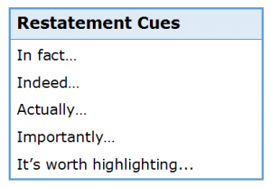 Listening for Lecture Cues 4.6 Restatement Cues Listening for Lecture Cues 4.6 Restatement Cues